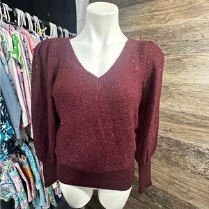 White House Black Market Red Maroon V-Neck Sweater